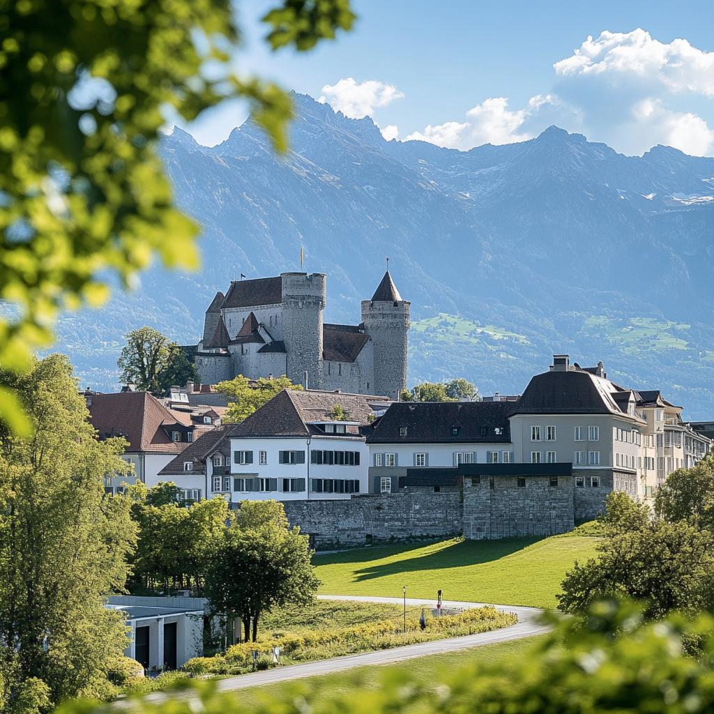 Moderne Gebäude in Liechtenstein mit Bergen im Hintergrund, Investieren in Liechtenstein